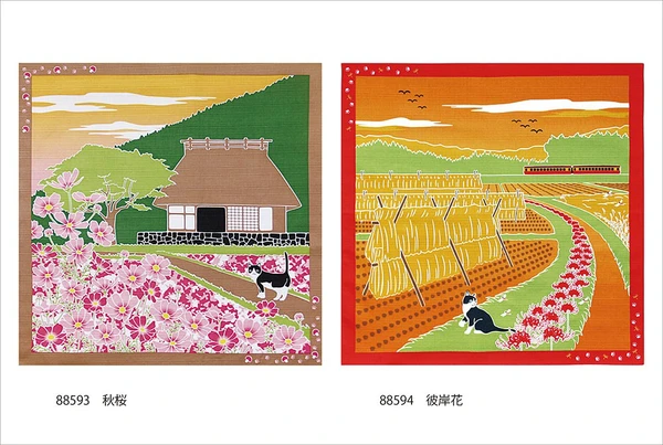 Furoshiki Kočka 12 vzorů 50x50 cm Září